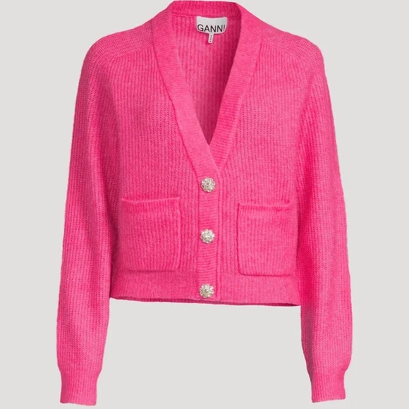 Ganni Sweaters - GANNI pink embellished button wool cardigan